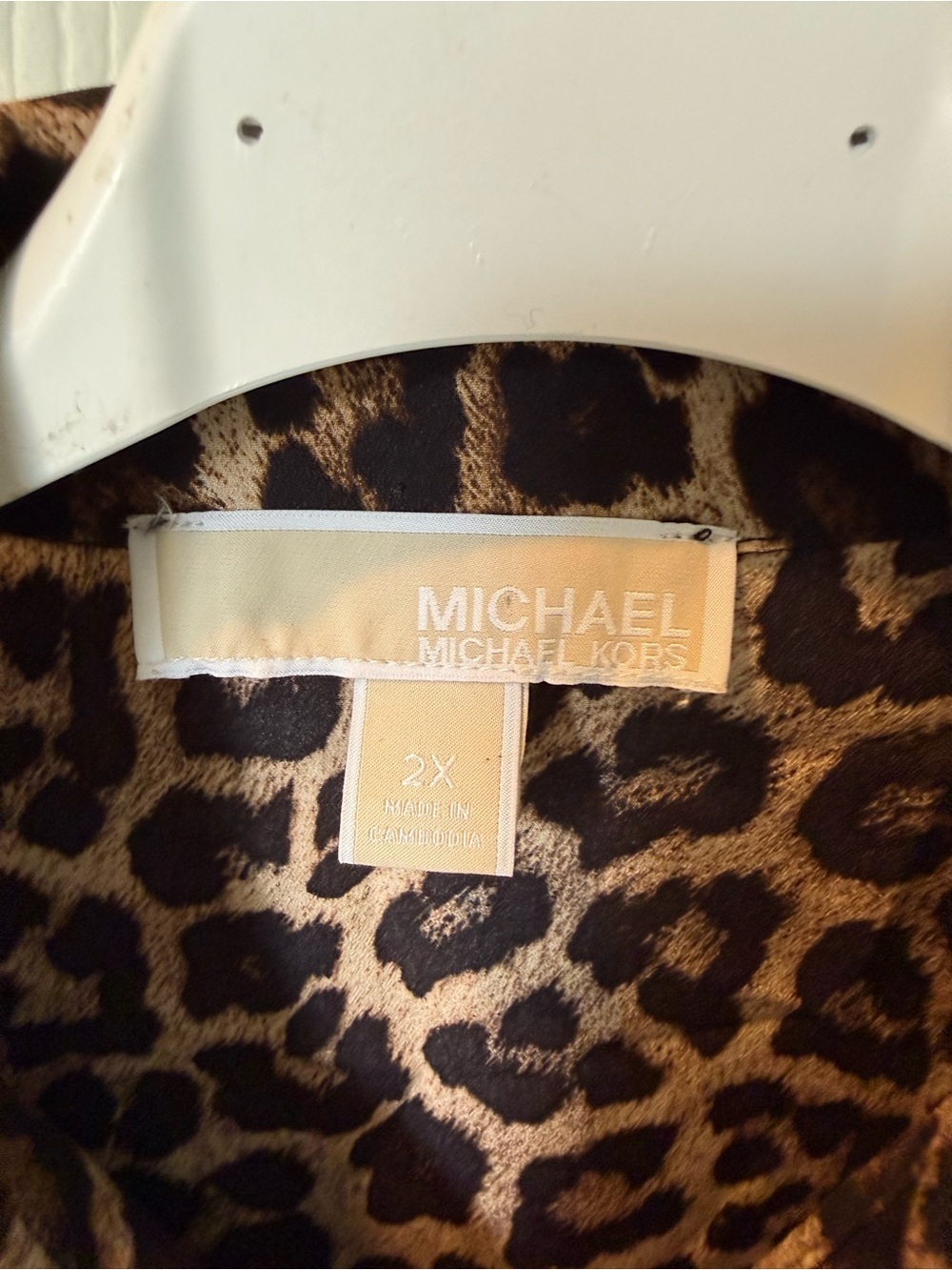 # Michael Kors 2X Leopard Zip-Front Blouse - Black & Tan - Picture 2 of 8